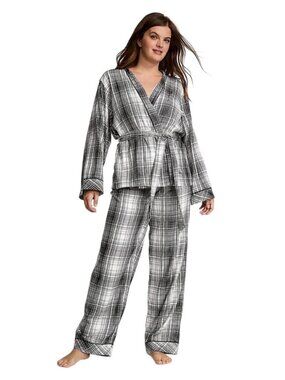 Victorias Secret Womens Black Plaid Lightweight Flannel Pajama Set Size XXL